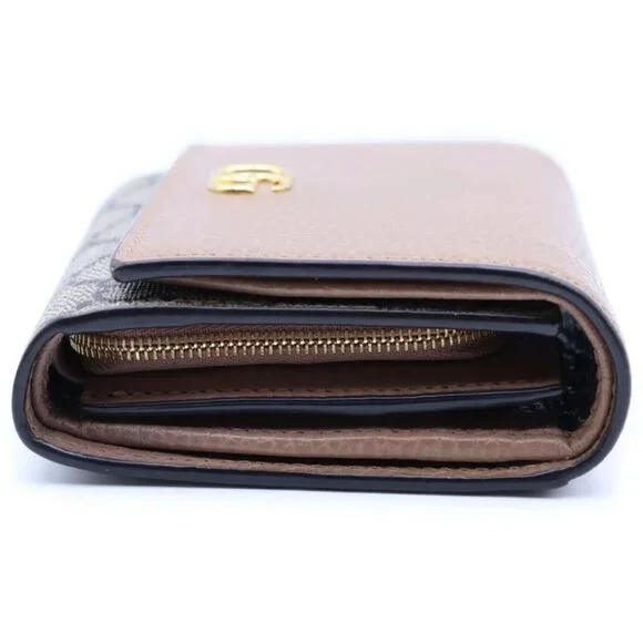 Gucci GG Marmont Bifold Wallet Compact Coin Case Beige Brown Campus - Picture 3 of 6